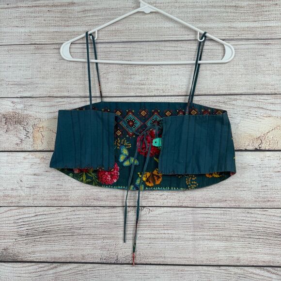 Farm Rio Floral Bandeau Crop Top Women's Size Petite Small Green/Blue/Red/Pink - Picture 2 of 10